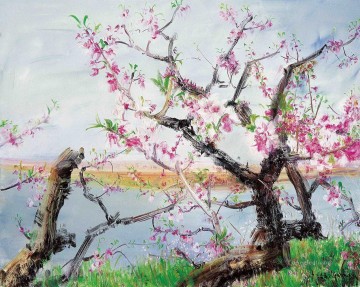 Modern Painting - Peach Blossom Dancing in Spring Wind Modern
